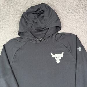 Under Armour Project Rock Hooded Shirt Mens S Black Loose HeatGear Lightweight